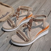 Mostsola Wedge Espadrilles for Women Platform Sandals Open Toe Boho Beaded Slingback Heels