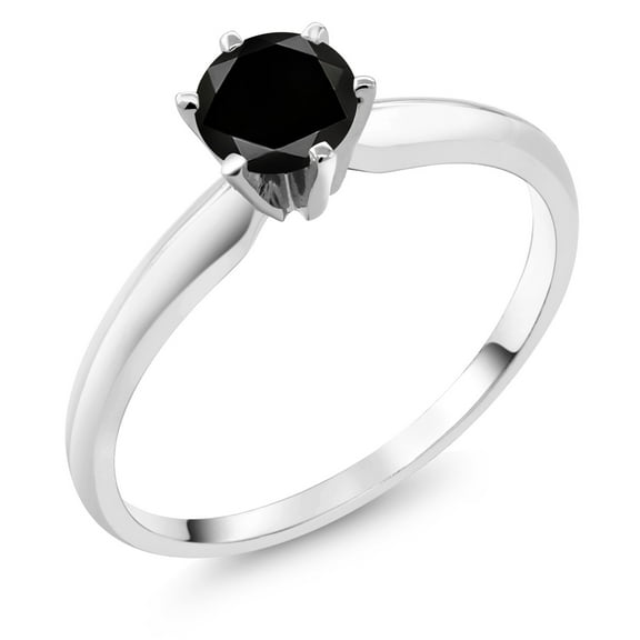 Gem Stone King 18K White Gold Black Diamond Engagement Solitaire Ring for Women (0.55 Cttw, Round 5MM, Gemstone April Birthstone, Size 6)