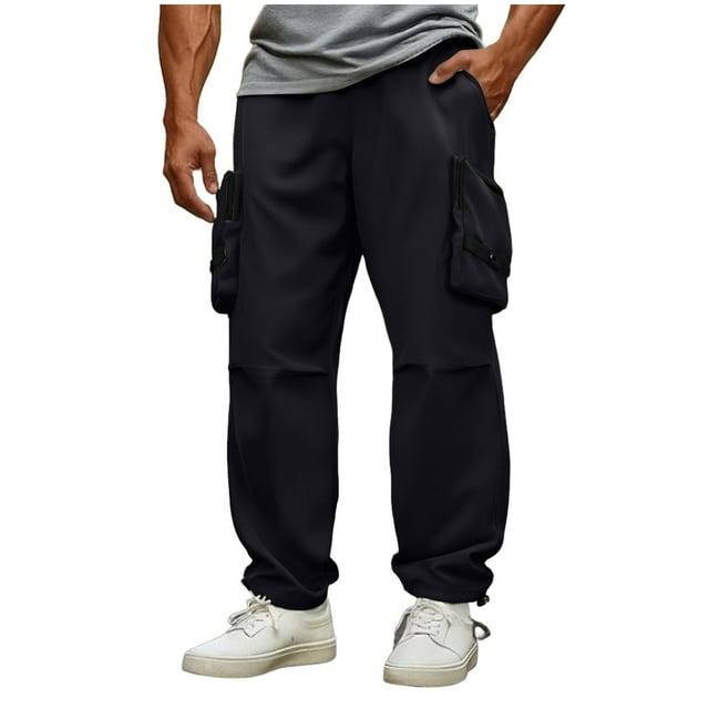 Dagugfen Cargo Pants for Men Loose Fitting Elastic Waist Drawstring Outdoor Running Hiking Trousers