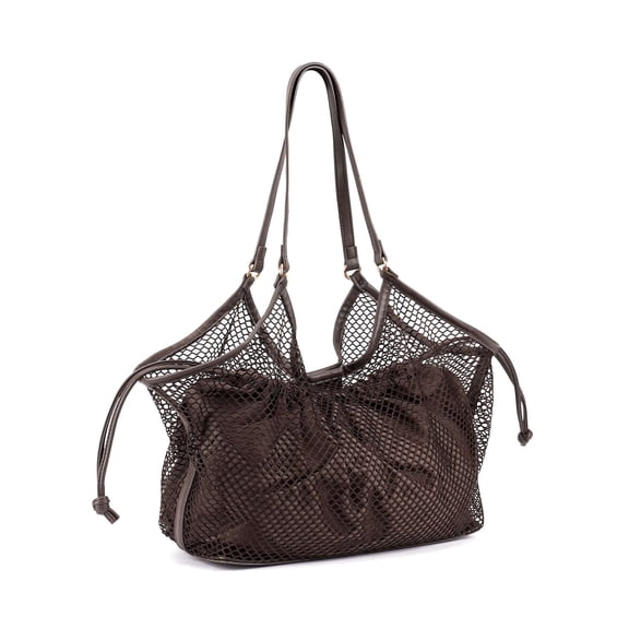 Large Mesh Tote Bag for Women Summer Hobo Beach Bag Slouchy Trendy Shoulder Handbag Purse for Vacation Travel - Coffee