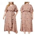 thumbnail image 5 of Lovskoo 2024 Plus Size Womens Floral Summer Dress Casual Wrap V Neck Short Sleeve Belted Beach Bohemian Maxi Dress Pink 5XL, 5 of 5