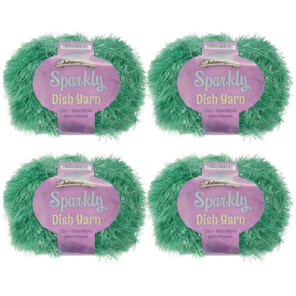 Worsted Weight Dish Scrubby Sparkle Yarn, 50g Per Skein, 4 Skeins Color 110 Forest Green
