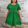 thumbnail image 4 of gljltg Summer Dresses for Women Round Neck Short Sleeve Plus Size Dress High Waist Solid Color Ruffled Short Dress Oversized Party Elegant Office Work Dresses, 4 of 8