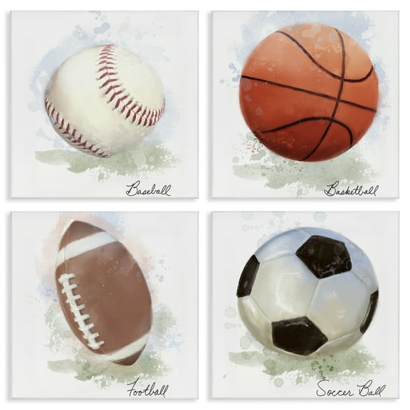 Stupell Industries Soft Pastel Sports Balls Sports & Sports Teams Painting Wrapped Canvas Canvas Art Print Wall Art, 17 x 17, Set of 4