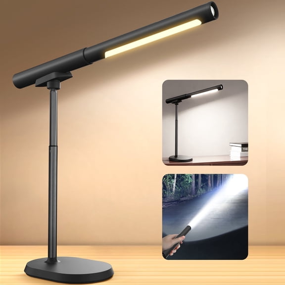 SUNLINKCO Cordless Desk Lamp, Magnetic LED Office Table Lighting for Reading, Rechargeable Battery Operated Wireless Lamp, Dimmable Brightness, 3 Color Modes, Flashlight with Signal Light for Camping