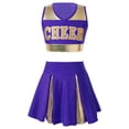 thumbnail image 1 of iiniim Robe d'Uniforme de Cheerleading pour Filles Enfants Hauts de Cheerleader avec Mini-Jupe Ensemble Costume de Cosplay de Carnaval Violet 10, 1 of 7
