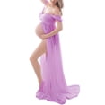 thumbnail image 2 of HYwys Maternity Dress for Photography Solid Color Off Shoulder Chiffon Gown Front Split Long Pregnancy Dresses for Photoshoot, 2 of 4