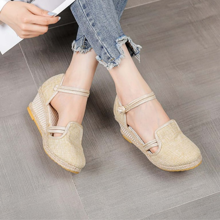 Dpityserensio Women's Closed Toe Wedges Shoes Slide Slingback Mid Low Heel  Canvas Dress Sandals Beige 5.5(36) - Walmart.com