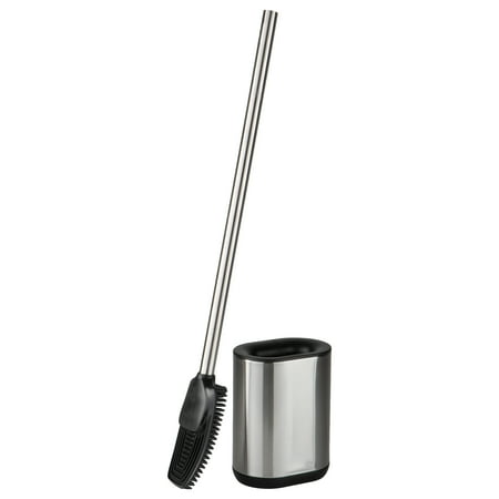 Bath Bliss Adult Stainless Steel Satin Toilet Brush and Holder with Soft Rubber Bristles