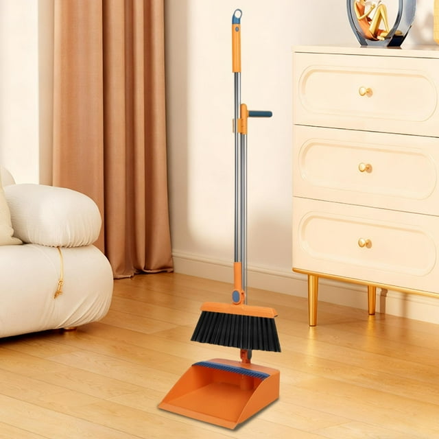 Wzzjkit Brooms Indoor Rotatable Standing Storage Buckle Type Brooms and Dustpan Set with Scraping Teeth and Scraper Cleaning Suitable for Home