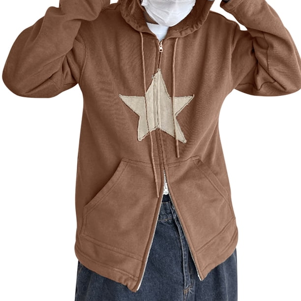 Gibobby Sudadera con Capucha para mujer Sudadera con cremallera para mujer Sudadera con gráfico informal Sudadera con capucha Manga larga estética con bolsillos (Marrón, S)