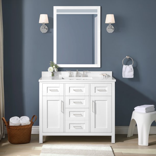 Ove Decors Tahoe Iii 42 In W X 21 D Pure White Bathroom Vanity With Engineered Marble Countertop Com Ove Decors Tahoe Iii 42 In W X 21 D, Shaker Bathroom Vanity 42 Inch