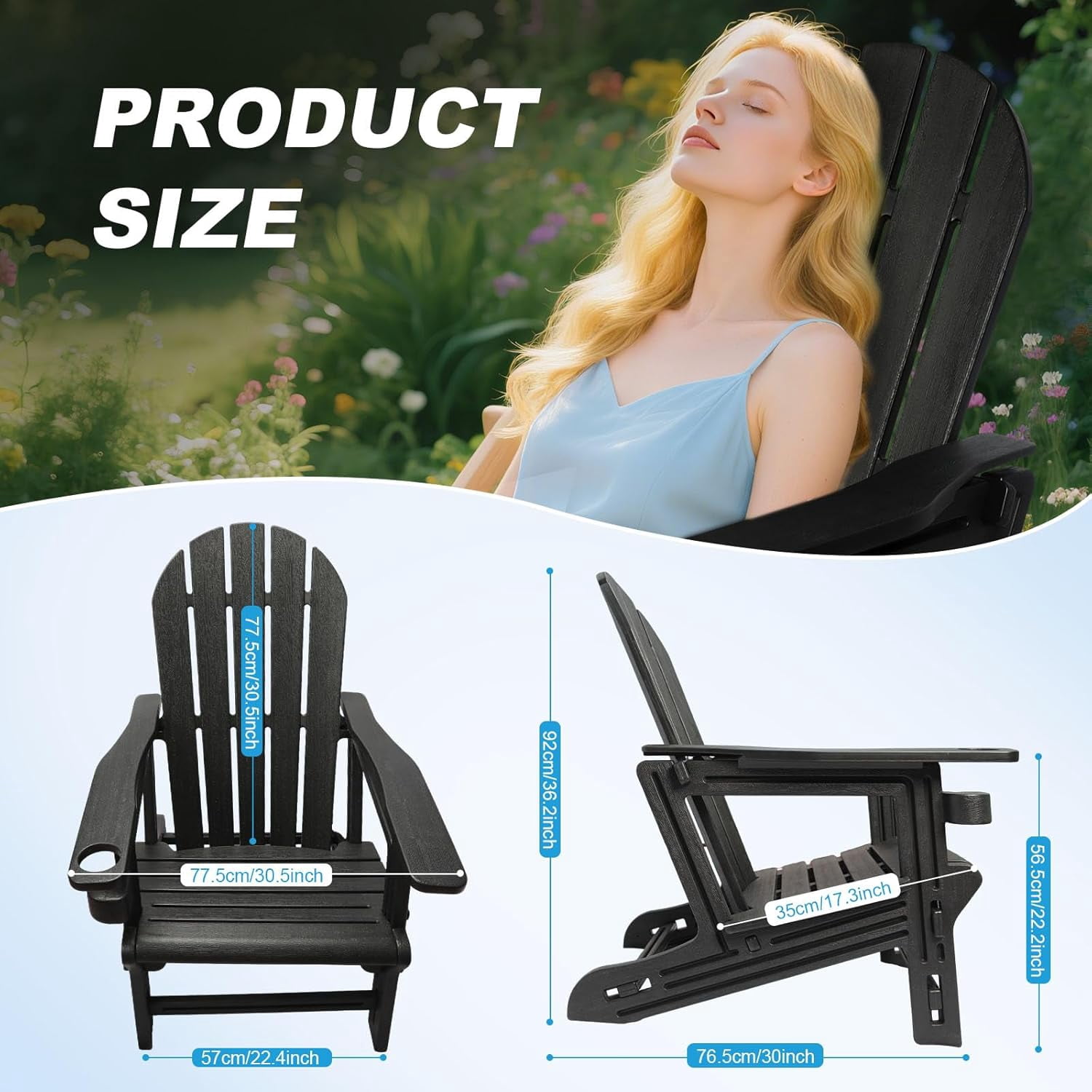 Adirondack Chairs - HDPE Weather Resistant, No Tools and Hardware Required 5-Minute Assembly, Patio, Firepit or Lawn Chairs, Black