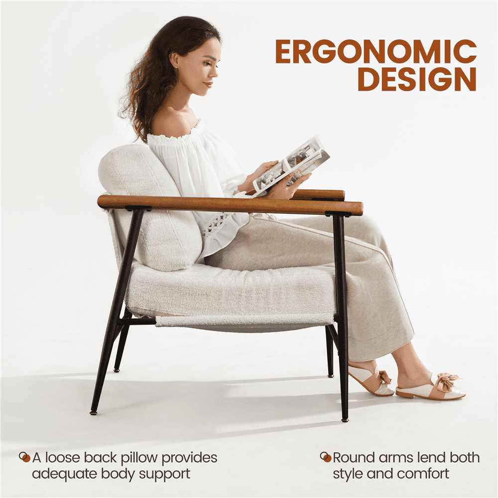 Renwick Modern Upholstered Boucle Accent Chair, Ivory