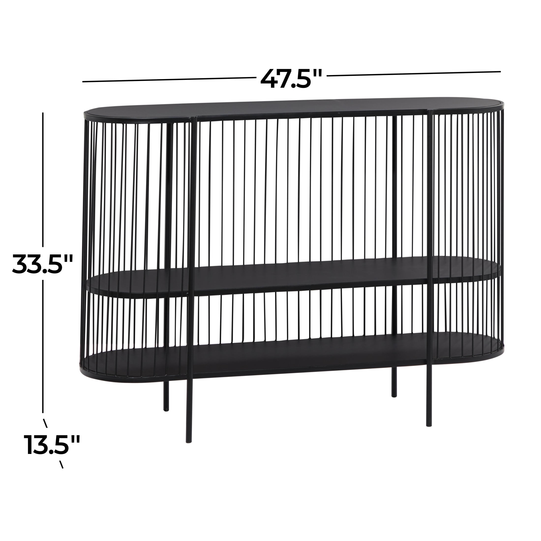 DecMode 48" x 34" Black Metal Narrow Oval 2 Shelf Console Table with Open Wire Frame, 1-Piece