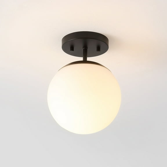 JONATHAN Y Marcel Bistro 7.75" 1-Light Bohemian Farmhouse Iron/Frosted Glass LED Semi Flush Mount, Black/White