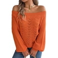 thumbnail image 2 of Crochet Tops for Women Off the Shoulder Sweaters Summer Long Sleeve Hollow Out Knit Beach Clothes Orange M, 2 of 9