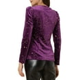 thumbnail image 3 of INSPIRE CHIC Women's Velvet V-Neck Long Sleeve Metallic Shiny Star Blouse M Purple, 3 of 5