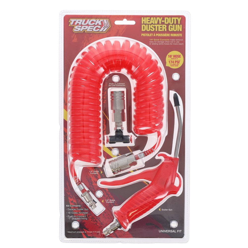 Durable Duster Gun RP45560 - Truck Air Duster Blow Gun Kit with 16ft Long Coil Hose Quick-Connect Nozzles 174 psi