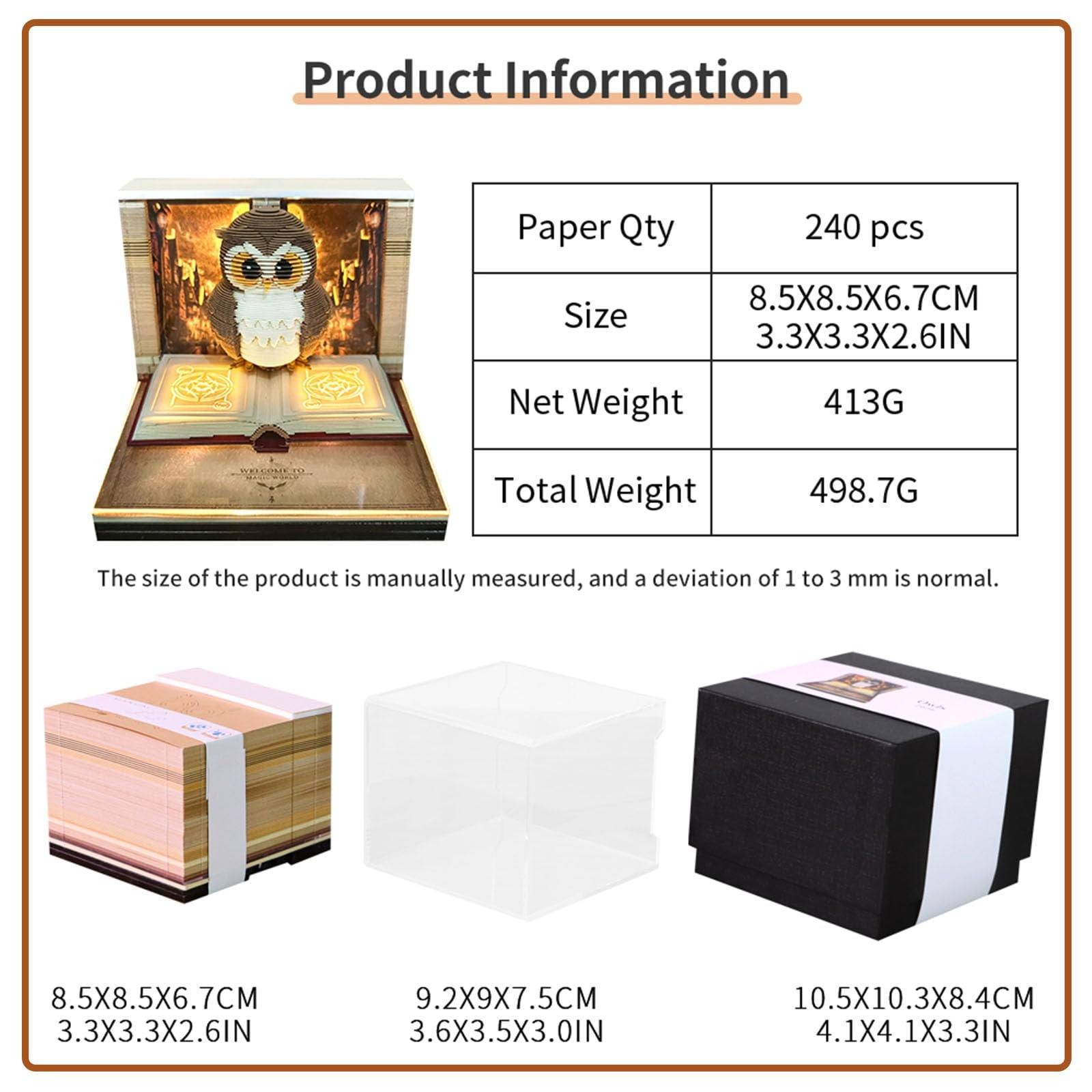 ZLBDYG 2026 3D Paper Art Calendar with LED Light - Creative Christmas Tear-Off Memo Notepad for Home Desk Decoration, Unique Office Gift and Carving Art Display