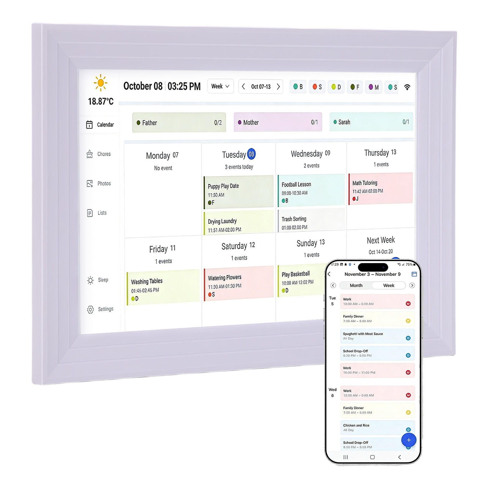 Jazeyeah, 15.6-Inch Touchscreen Digital Calendar, Family Organizer
