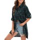 thumbnail image 1 of Las nuevas mujeres del otoño de gran tamaño de la tela escocesa camisa de tartán botones de bolsillo Eccomum Verde/L, 1 of 1