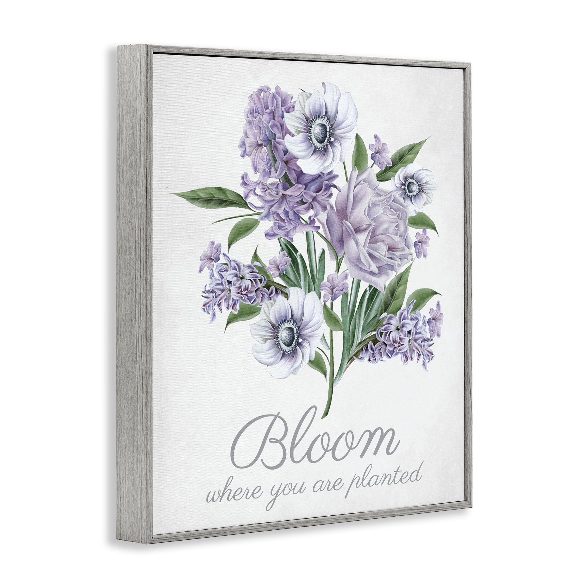 Stupell Industries Vintage Bloom Phrase Botanical & Floral Painting Gray Framed Art Print Wall Art, 11 x 14