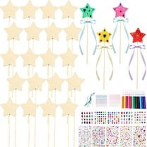 57pcs Star Princess Fairy Wands Kit, Make Your Own Princess DIY Art Craft Magical Wand Including 18 Star Wooden Fairy, 9 Gem Stickers, 20 Ribbons, 10 Markers Party Supply