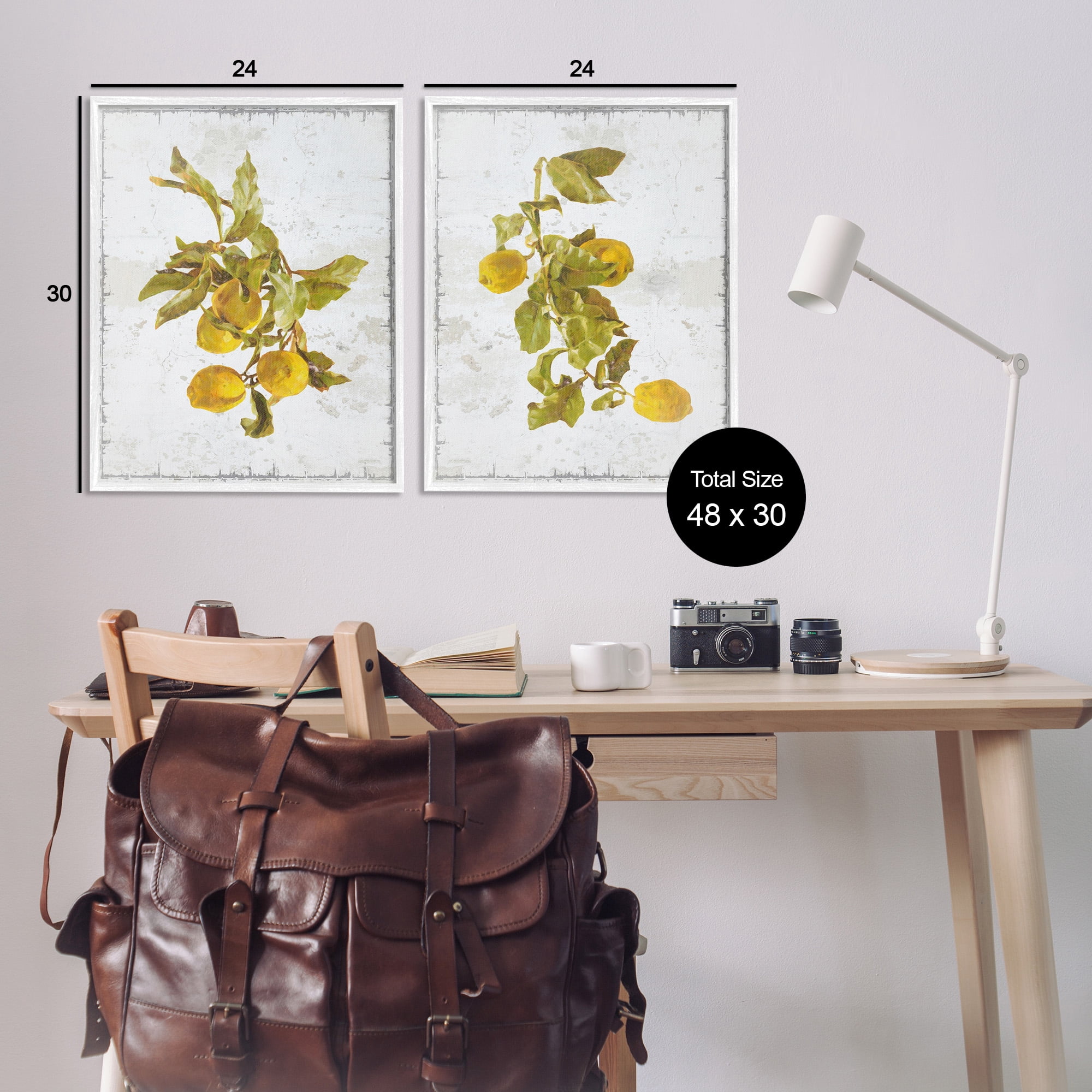 Stupell Industries Rustic Lemons & Leaves Food & Beverage Painting White Framed Art Print Wall Art, 24 x 30, Set of 2