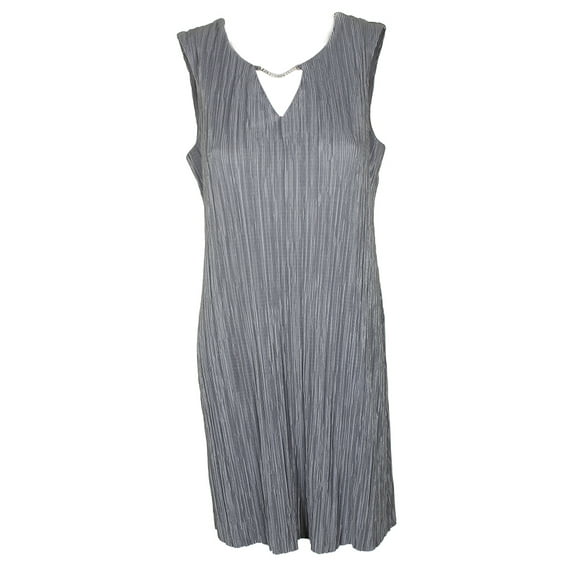 Connected Womens Platinum Sleeveless Rhinestne Keyhole Creased Shift Dress 6
