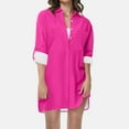 thumbnail image 2 of Lovskoo 2024 Womens Button Down Shirts Long Roll Up Sleeve Collared Work Blouses Oversized Loose Tops with Pocket Hot Pink-2XL, 2 of 7