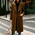 thumbnail image 5 of IUYRTFE Women's Long Overcoat Lapel Collar Button Down Knee Length Coat with Pockets Lined, 5 of 9