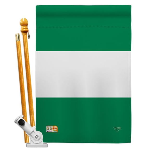 Breeze Decor BD-CY-HS-108219-IP-BO-D-US14-BD 28 x 40 in. Nigeria Flags of the World Nationality Impressions Decorative Vertical Double Sided House Flag Set with Pole Bracket & Hardware