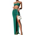thumbnail image 2 of VISgogo Conjunto de 2 piezas de verano para mujer, blusas cortas con tiras y cuello cruzado de color sólido + conjunto de falda a media pierna con abertura en el muslo, S/M/L VISgogo  moda, 2 of 6