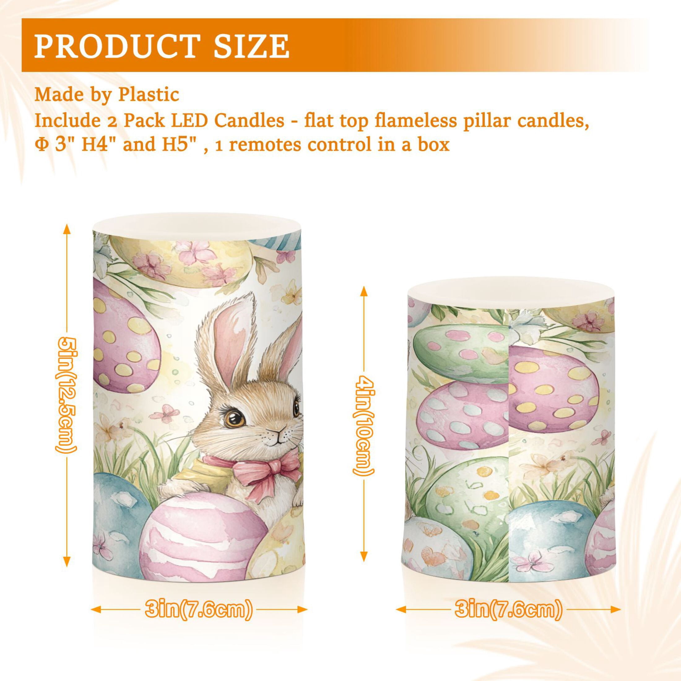 Flickering Flameless LED Candles set of 2 Battery Operated 18-Key Remotes Timer Halloween Fall Decor Cute Bunnies and Easter Eggs D3''xH4''5''