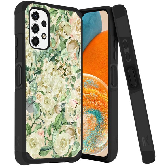 ANJ  Rugged Dual Layered Shockproof Slim Hybrid Case   Tempered Glass Cover Compatible with Samsung Galaxy A23 5G - Watercolor Roses