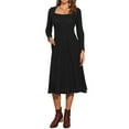thumbnail image 2 of Vestido de suéter de punto para mujer Inspire Chic, con cuello cuadrado, decoración de botones, vestido midi acampanado con bolsillos, negro, talla XS, 2 of 6