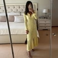 thumbnail image 4 of Cárdigan de punto liso para mujer, vestido elegante con solapa y volantes, manga larga, paquete de cadera de un solo pecho, novedad de otoño, 4 of 5
