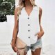 thumbnail image 3 of Gibobby Camiseta sin mangas con botones y cuello en V de color sólido informal para mujer(Blanco,G), 3 of 5