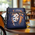 thumbnail image 3 of HELLHERO Fashion Sling Bag for Weekend Trips Daily Travel, PU Leather Durable Lightweight Satchel Bag, Lion Profile Navy, 3 of 7