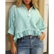 thumbnail image 2 of Blusa de verano CHYRII para mujer, con volantes y botones, a rayas, color verde L, 2 of 6