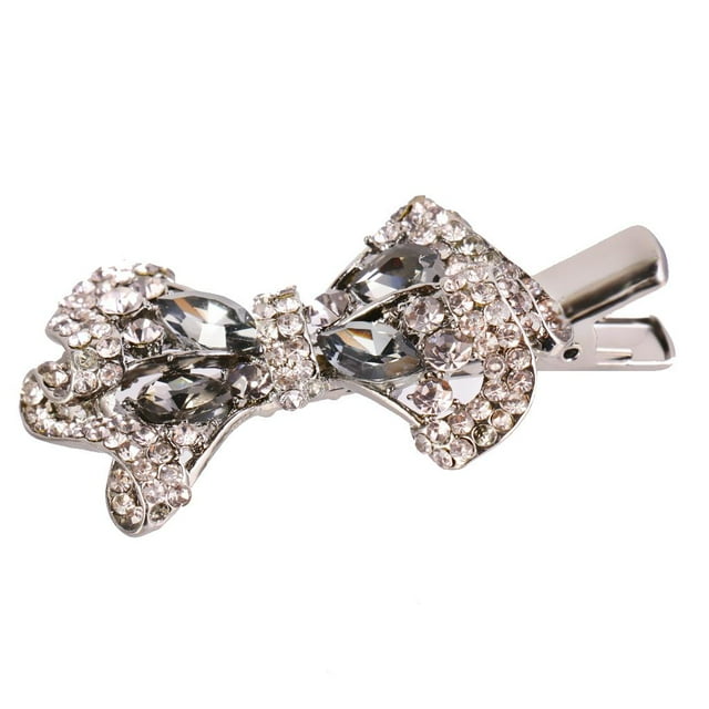 Brillante bowknot pernos de pelo pinzas clip auriculares accesorios de cabello gris