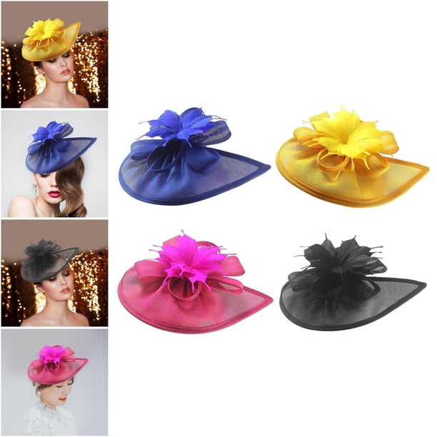 4 piezas de malla sombrero pelo Clip cóctel té fiesta boda Kentucky Derby Amarillo Azul Negro Rosa Rojo Hugo sombrero tocado