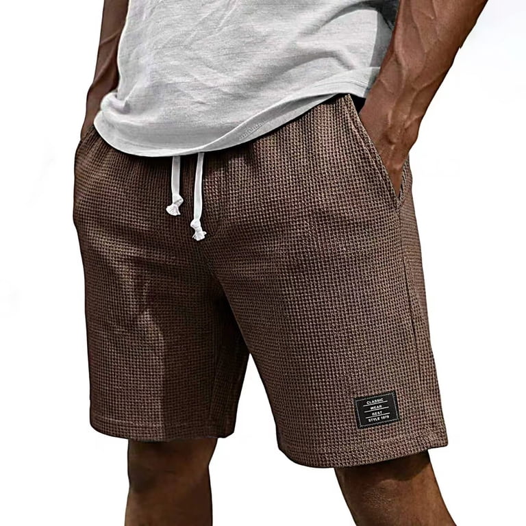 Waffle Knit Shorts for Mens Elastic Waist Breathable Textured