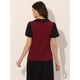 thumbnail image 4 of Blusa con cuello Peter Pan para mujer Top de verano de manga corta con volantes en contraste Vino Rojo S, 4 of 5