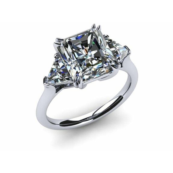 HeartsAndYou 3ct Radiant Cut Moissanite Trillion Accent Engagement Ring for Women 18k White Gold over Silver Stylish