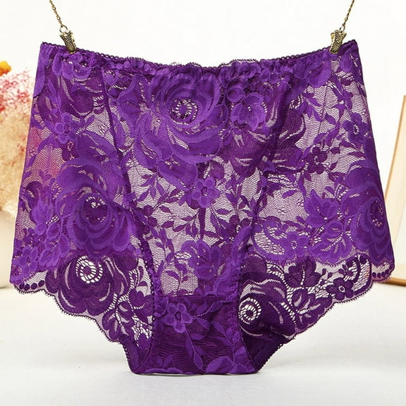 Women's Floral Lace High Waist Panties Full Coverage Mesh Breathable Transparent Panties Soft Elastic Underwear Matching Underwear for Couples Womens Lace Panties Bikini Couples Matching Underwear