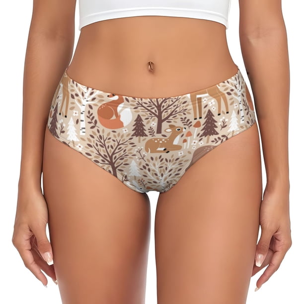 Fotbe Woodland Animals in Neutral Tones Calzones Estampados para Mujer – Ropa Interior de Algodón, Cómoda, Suave y Elástica-XX-Large