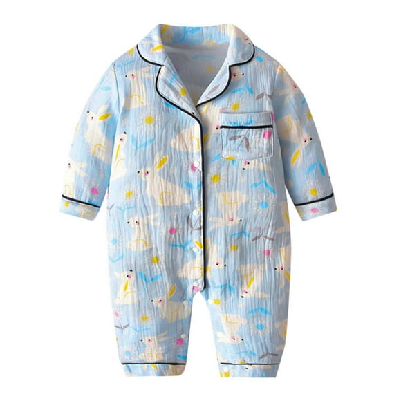 Zhuashum Onesies Boy 6-12 Months Long Sleeve Button Up Pajamas Floral Animals Print Pajamas Romper Footie Pj'S Jumpsuit Adorable Boy Clothes Light Blue