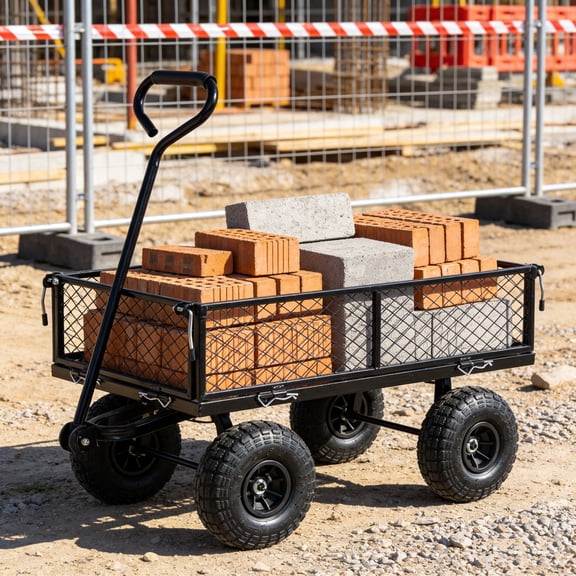 GDF Studio Heavy-Duty Garden Wagon with Removable Sides, Multifunctional 550lbs Capacity Steel Utility Cart, Black